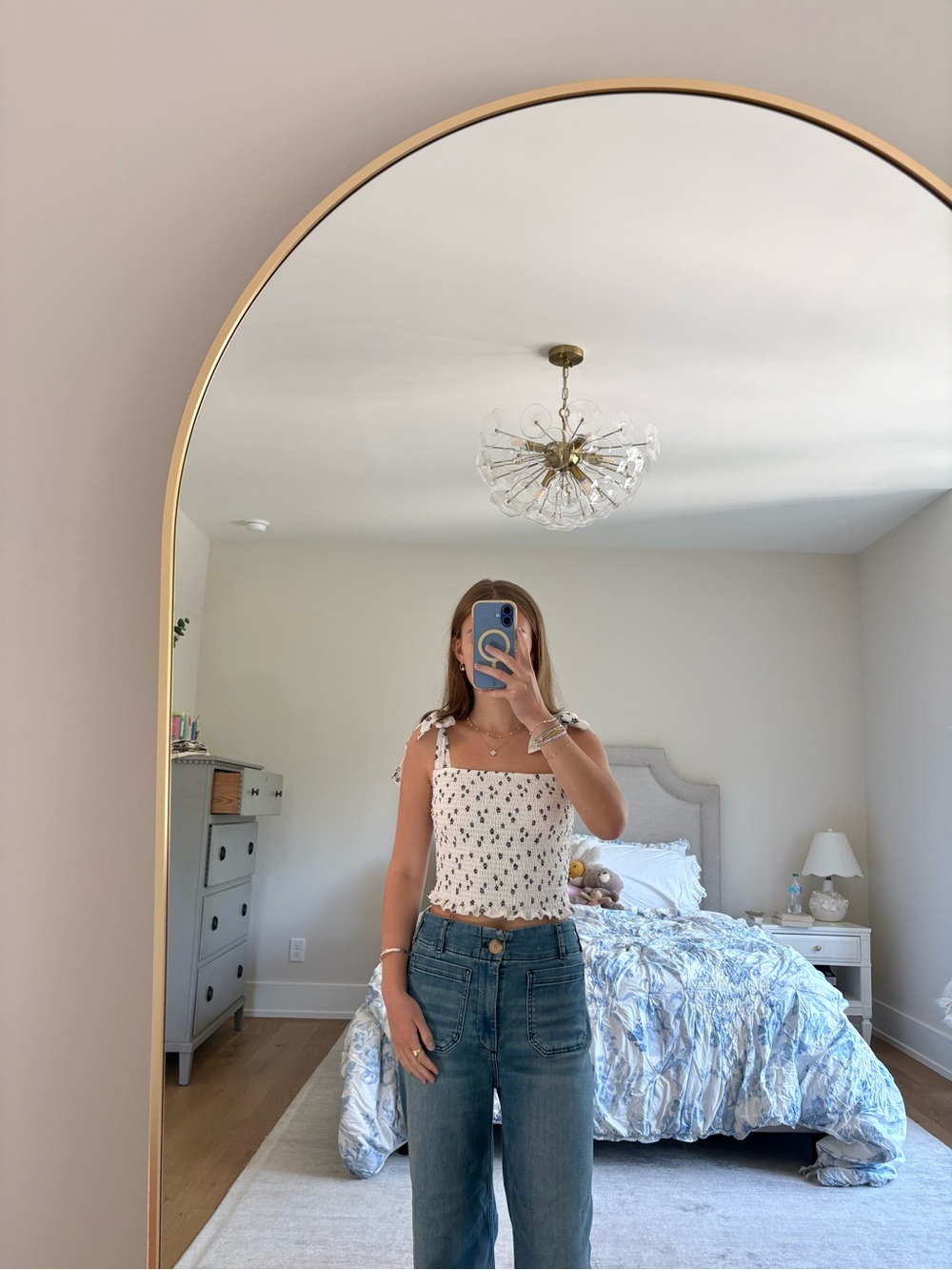 White Floral Tie-Shoulder Square Neck Camisole